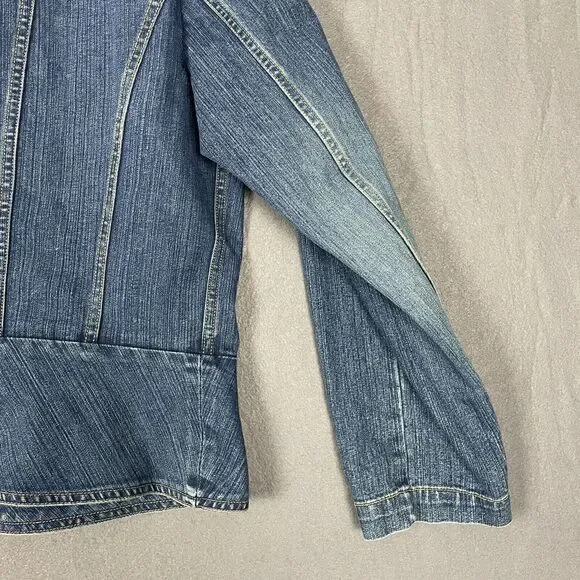 St. John's Bay Jacket Women's Large Blue Denim Stretch Long Sleeve Button Front - Picture 10 of 15